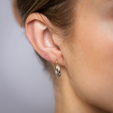 9ct Yellow And White Gold Two Tone Silverfilled Polished Twisted 16 X 20mm Hoop Earrings