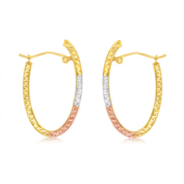 9ct Yellow White And Rose Gold Tricolor Silverfilled Diamond Cut Hoop Earrings