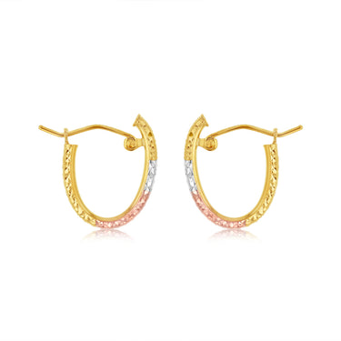 9ct Yellow White And Rose Gold Tricolour Silverfilled Diamond Cut Earrings
