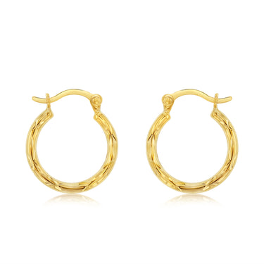 9ct Yellow Gold Silverfilled Superlight Diamond Cut Stamped Hoop Earrings