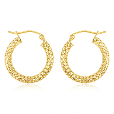 9ct Yellow Gold Silverfilled Mesh Diamond Cut 3 X 20mm Hoop Earrings