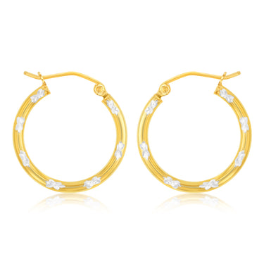 9ct Yellow And White Two Tone Gold Silverfilled Diamond Cut 2 X 20mm Hoop Earrings