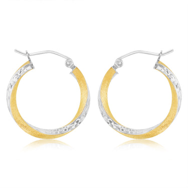 9ct Yellow And White Two Tone Gold Silverfilled Diamond Cut Hoop Earrings