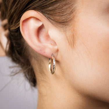 9ct Yellow And White Two Tone Gold Silverfilled Diamond Cut Hoop Earrings