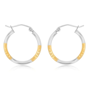 9ct Yellow And White Two Tone Gold Silverfilled Diamond Cut 2 X 20mm Hoop Earrings
