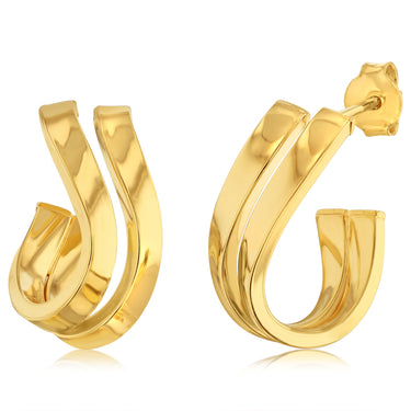 9ct Yellow Gold Silverfilled Wave 3/4th Hoop Earrings