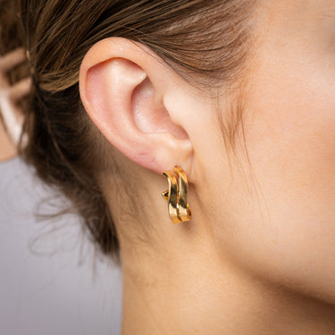 9ct Yellow Gold Silverfilled Wave 3/4th Hoop Earrings