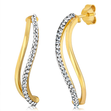9ct Yellow Gold Silverfilled Crystals On Curved Shape Stud Earrings