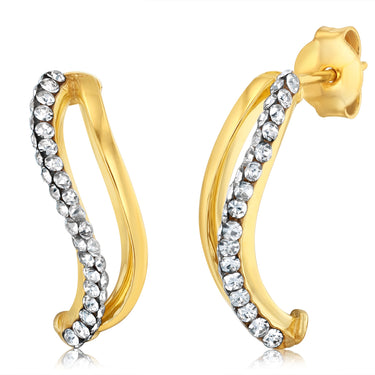 9ct Yellow Gold Silverfilled Crystals On Curved Shape Stud Earrings