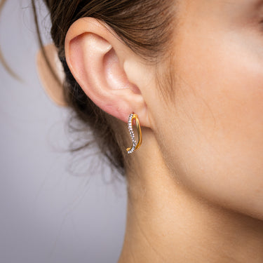 9ct Yellow Gold Silverfilled Crystals On Curved Shape Stud Earrings