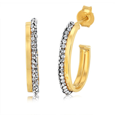 9ct Yellow Gold Silverfilled Crystals On 3/4th Hoop Earrings