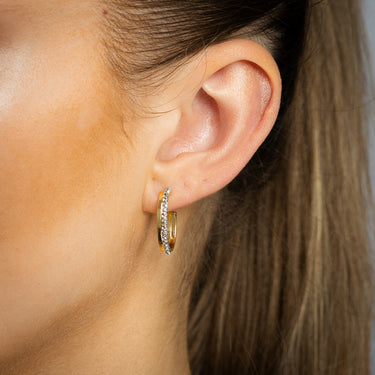 9ct Yellow Gold Silverfilled Crystals On 3/4th Hoop Earrings