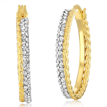 9ct Yellow Gold Silverfilled Crystals On Hoop Earrings