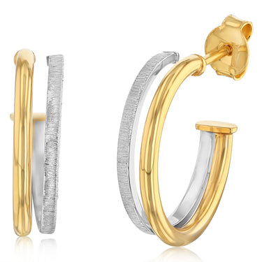 9ct Yellow Gold Silverfilled Stardust Double 3/4th Hoop Earrings
