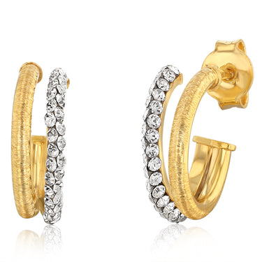 9ct Yellow Gold Silverfilled Crystals Double 3/4th Hoop Earrings
