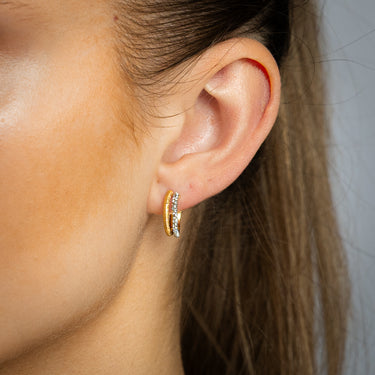 9ct Yellow Gold Silverfilled Crystals Double 3/4th Hoop Earrings