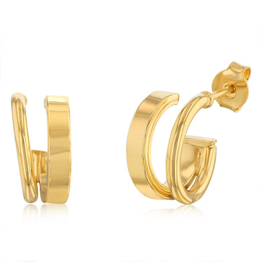 9ct Yellow Gold Silverfilled Polished Double 3/4th Hoop Earrings