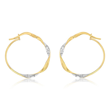 9ct Yellow And White Two Tone Gold Silverfilled Twisted Hoop Earrings