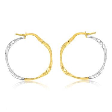 9ct Yellow And White Two Tone Gold Silverfilled Fancy Hoop Earrings