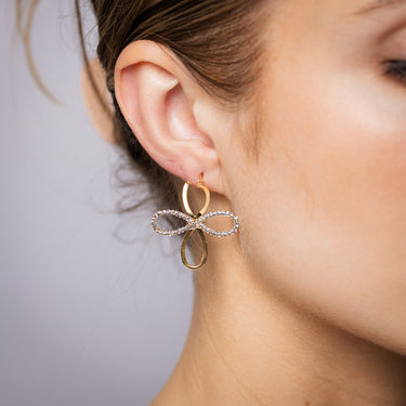 9ct Yellow Gold Silverfilled Crystal Flower On Hoop Earrings