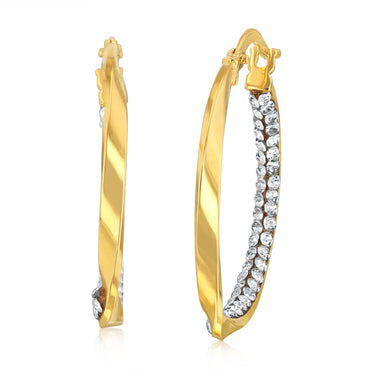 9ct Yellow Gold Silverfilled Crystals On Twisted Hoop Earrings