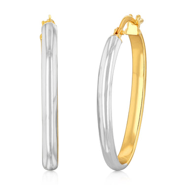 9ct Yellow Gold And White Two Tone Gold Silverfilled Fancy Hoop Earrings