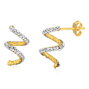 9ct Yellow Gold Silverfilled Crystals On Spiral Stud Earrings