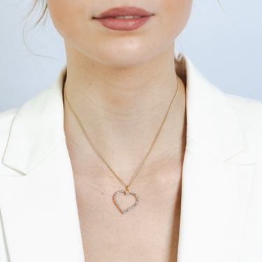 9ct Yellow Gold Silverfilled Crystals On Heart Cut Out Pendant