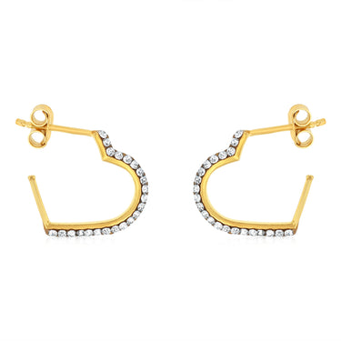 9ct Yellow Gold Silverfilled Crystals On Heart 3/4th Hoop Earrings