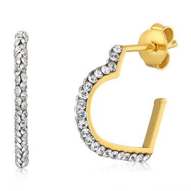 9ct Yellow Gold Silverfilled Crystals On Heart 3/4th Hoop Earrings