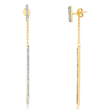 9ct Yellow Gold Silverfilled Crystals On Bar Drop Earrings