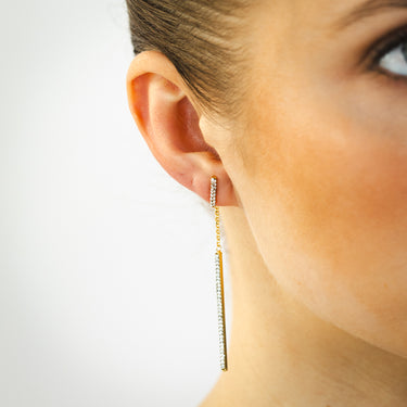 9ct Yellow Gold Silverfilled Crystals On Bar Drop Earrings