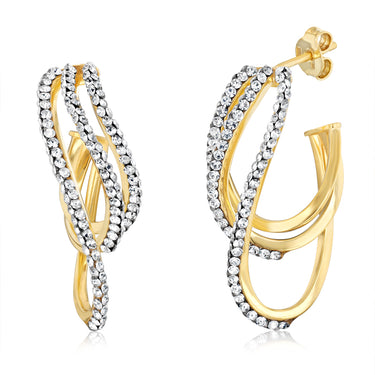 9ct Yellow Gold Silverfilled Crystals On Fancy Half Hoop Earrings