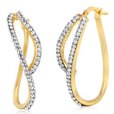 9ct Yellow Gold Silverfilled Crystals On Twisted Hoop Earrings