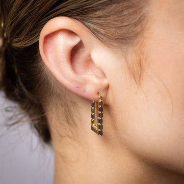 9ct Multitone Gold Silverfilled Patterned Rectangle Hoop Earrings