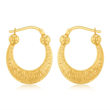 9ct Yellow Gold Silverfilled Textured Creole Hoop Earrings