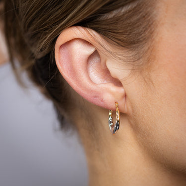 9ct Multitone Gold Silverfilled Heart Patterned Hoop Earrings