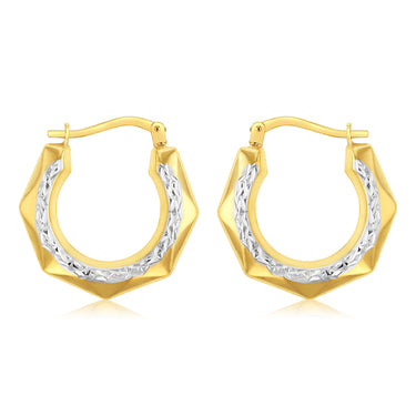 9ct Yellow Gold Silverfilled Diamond Cut Geometric Pattern Hoop Earrings