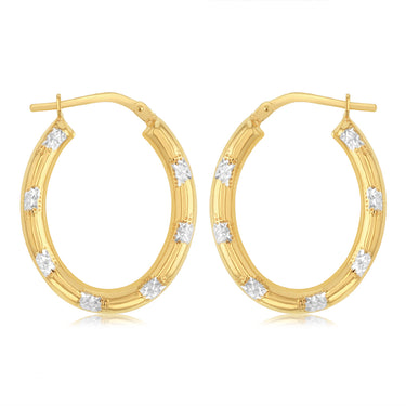 9ct Yellow Gold Silverfilled Patterned Hoop Earrings