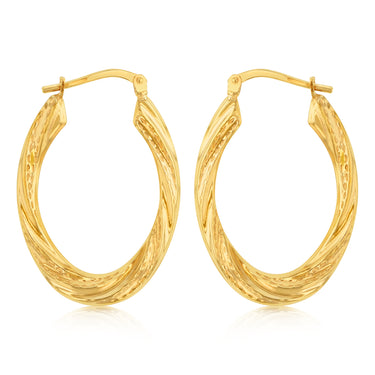 9ct Yellow Gold Silverfilled Textured Twisted Hoop Earrings