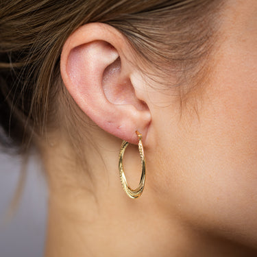 9ct Yellow Gold Silverfilled Textured Twisted Hoop Earrings