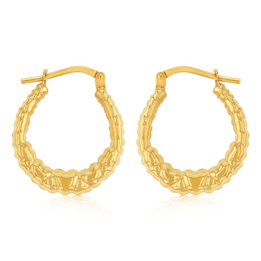 9ct Yellow Gold Silverfilled Patterned Creole Hoop Earrings
