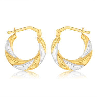 9ct Two Tone Gold Silverfilled Twisted Creole Hoop Earrings