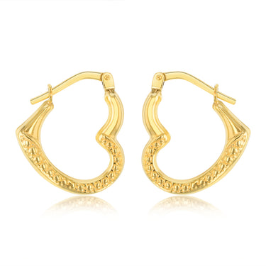 9ct Yellow Gold Silverfilled Patterned Heart Shaped Hoop Earrings