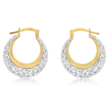 9ct Yellow Gold Silverfilled Textured Creole Hoop Earrings