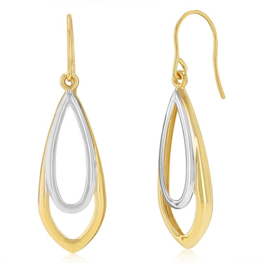 9ct Two Tone Gold Silverfilled Double Teardrop Earrings
