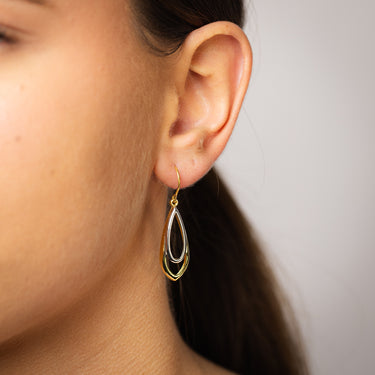 9ct Two Tone Gold Silverfilled Double Teardrop Earrings