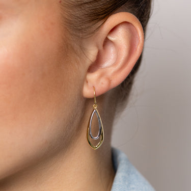 9ct Two Tone Gold Silverfilled Double Teardrop Earrings