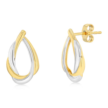 9ct Two Tone Gold Silverfilled Fancy Teardrop Stud Earrings