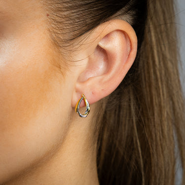9ct Two Tone Gold Silverfilled Fancy Teardrop Stud Earrings